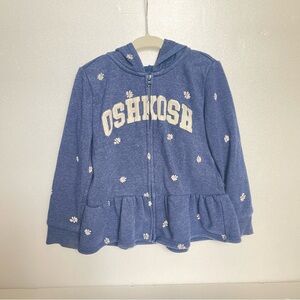 OshKosh B'gosh Blue Zip Up Kids Hoodie with Daisy Floral Design size 3T